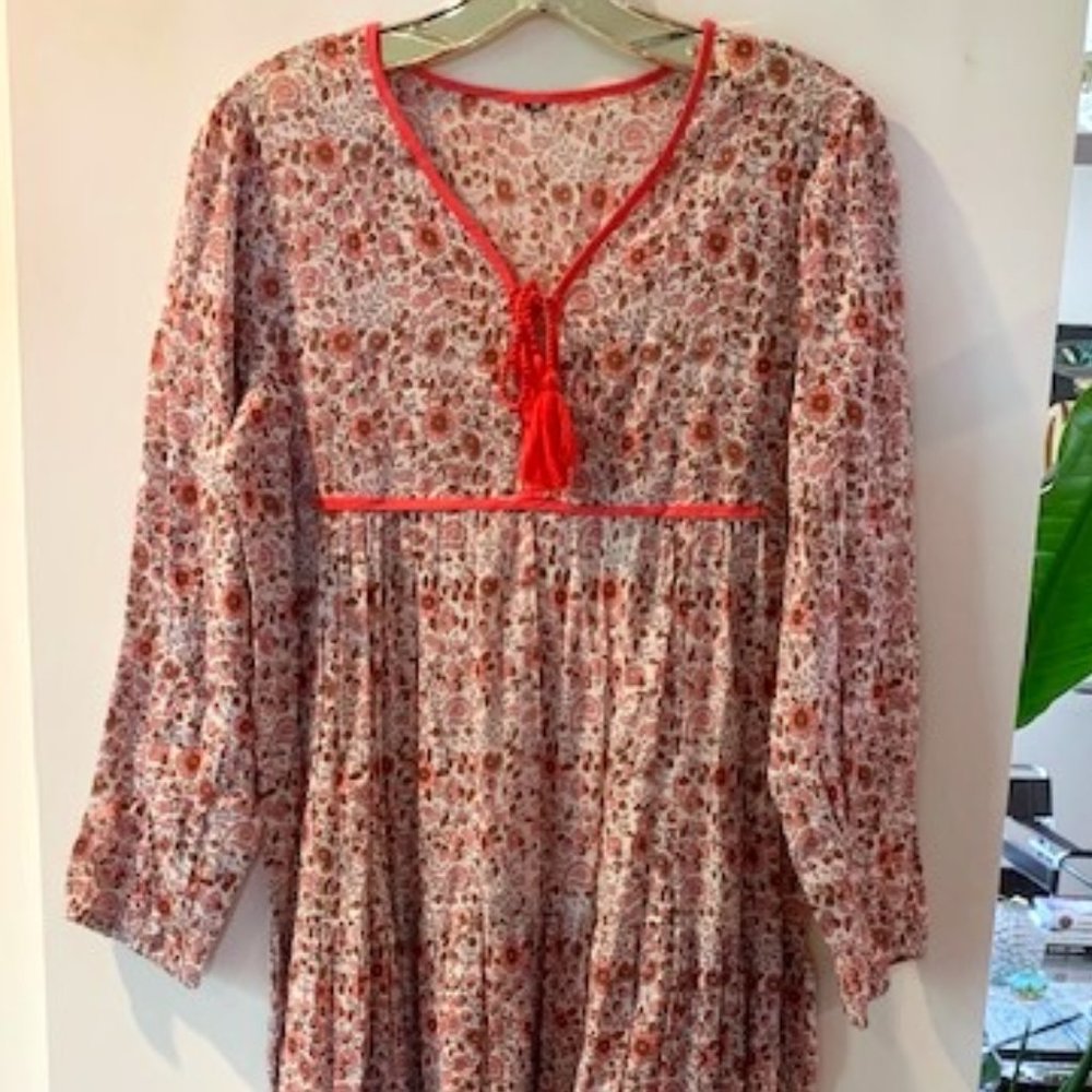 New and NEVER WORN! Pink Floral Mid Calf Boho Cover up-Size Medium